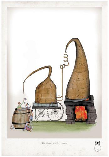 Grain Whisky - whimsical scottish fine whisky fun print by Tony Fernandes